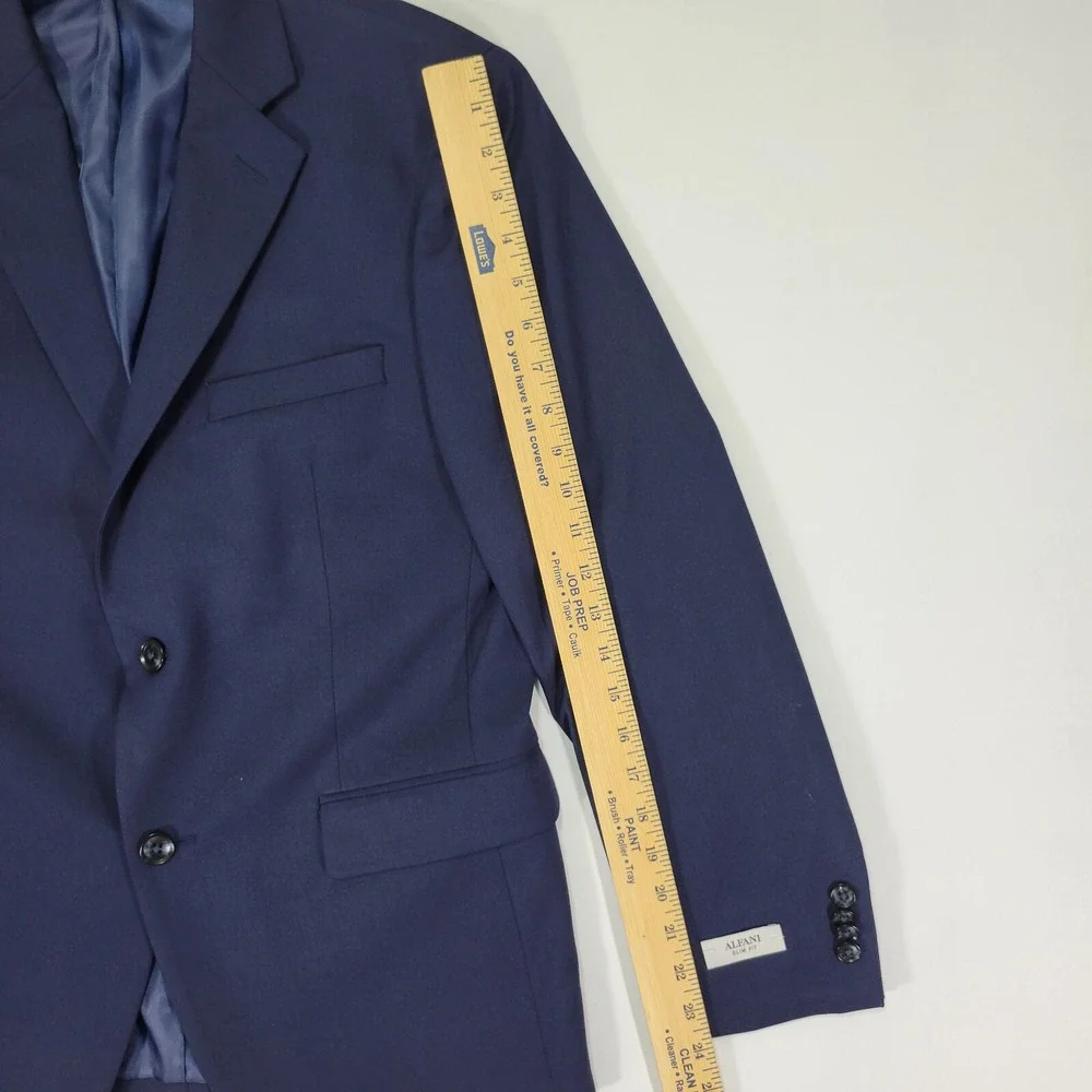 Alfani Men's Sport Coat Blazer Two Button Navy Blue Polyester Blend Slim 38S NEW